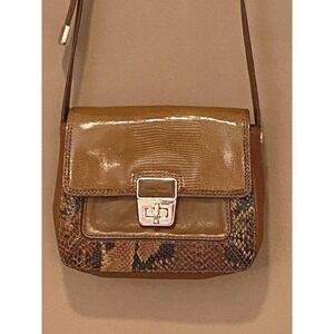 Cole Haan Brown Leather Mini Crossbody Snake Print Shoulder Bag Purse 7"x6"